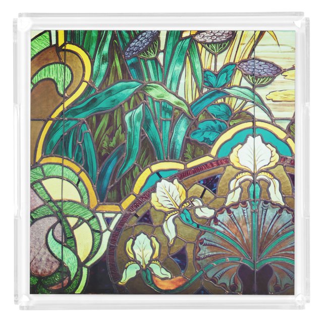 Art nouveau stained glass look floral acrylic tray (Front)