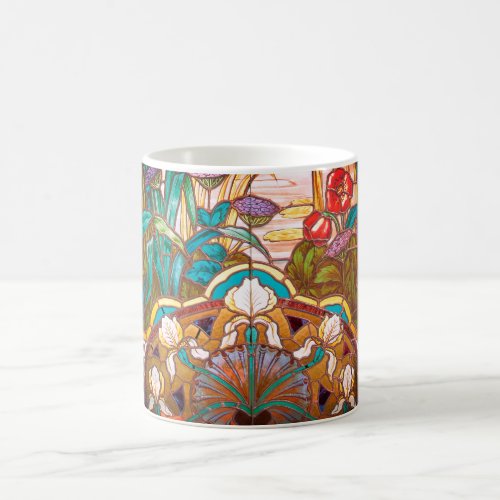 Art nouveau stained glass look floral coffee mug