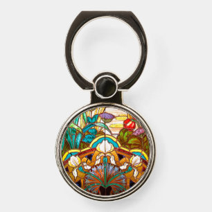 Art nouveau stained glass look floral colorful  phone ring stand