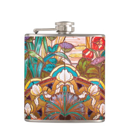 Art nouveau stained glass look floral elegant  flask