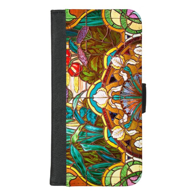 Art nouveau stained glass look floral iPhone wallet case (Front)