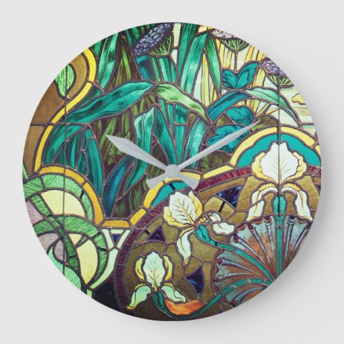 Art nouveau stained glass look floral large clock