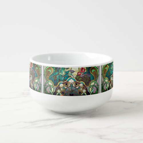 Art nouveau stained glass look floral soup mug