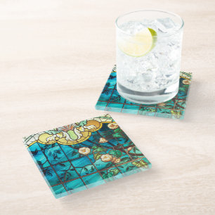 Art nouveau stained glass look floral Victorian  Coaster