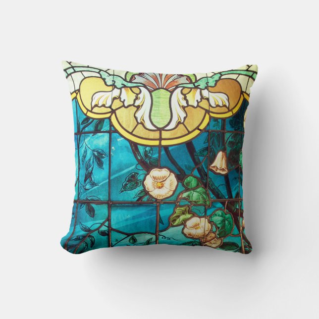 Art nouveau stained glass look floral Victorian  Throw Pillow (Front)