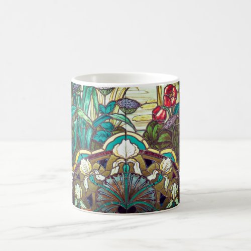 Art nouveau stained glass look floral vintage coffee mug