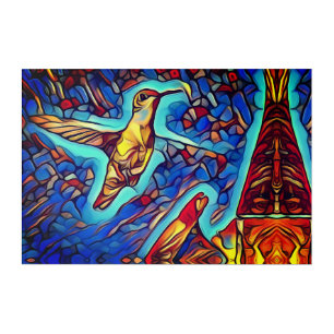 Art Nouveau Stained Glass Look Hummingbird