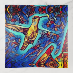 Art Nouveau Stained Glass Look Hummingbird  Trinket Tray