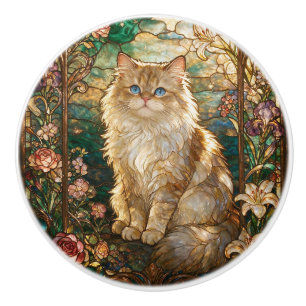 Art Nouveau Stained Glass Style Persian Cat Ceramic Knob