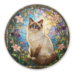 Art Nouveau Stained Glass Style Ragdoll Cat Ceramic Knob