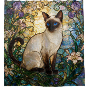 Art Nouveau Stained Glass Style Siamese Cat Shower Curtain
