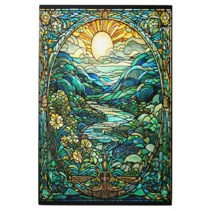 Art Nouveau Stained Glass Sunrise Landscape Art