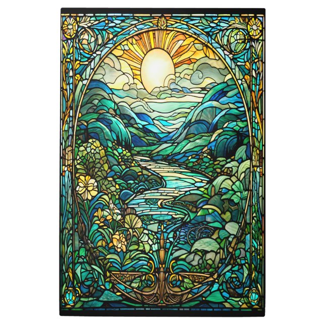 Art Nouveau Stained Glass Sunrise Landscape Art (Front)