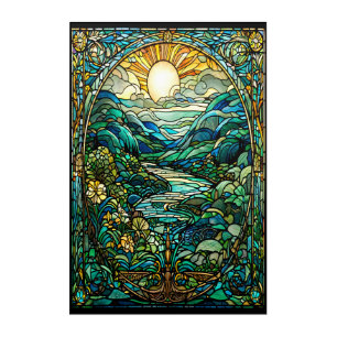 Art Nouveau Stained Glass Sunrise Landscape Art