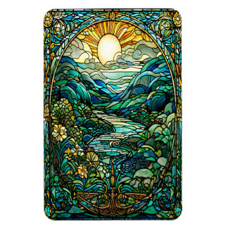 Art Nouveau Stained Glass Sunrise Landscape Art Magnet