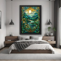 Art Nouveau Stained Glass Sunrise Landscape Art