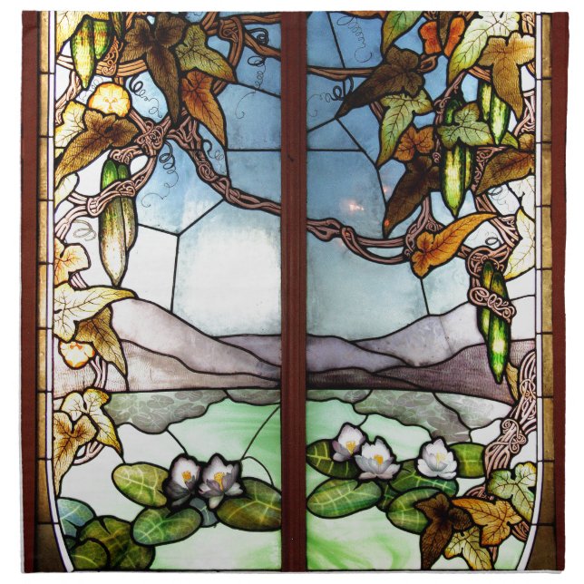 Art Nouveau Stained Glass Waterlily Cloth Napkins (Front)