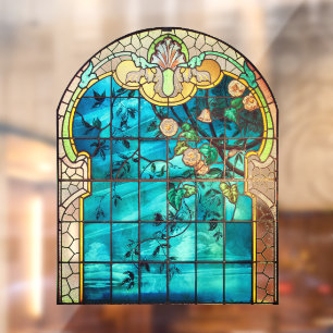 Art nouveau stained glass window floral Victorian Cling
