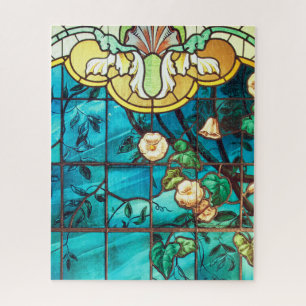 Art nouveau stained glass window floral Victorian Jigsaw Puzzle