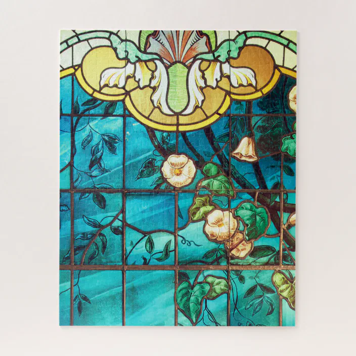 Art Nouveau Stained Glass Window Floral Victorian Jigsaw Puzzle Zazzle Com