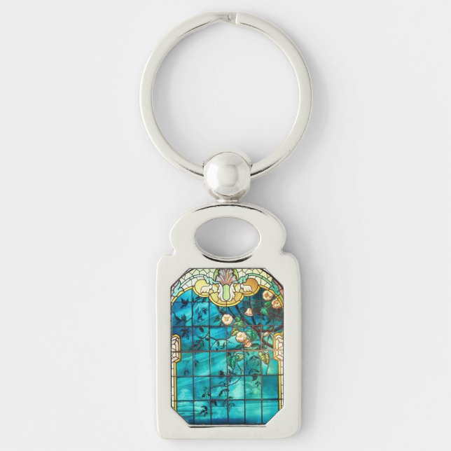 Art nouveau stained glass window floral Victorian Keychain (Front)
