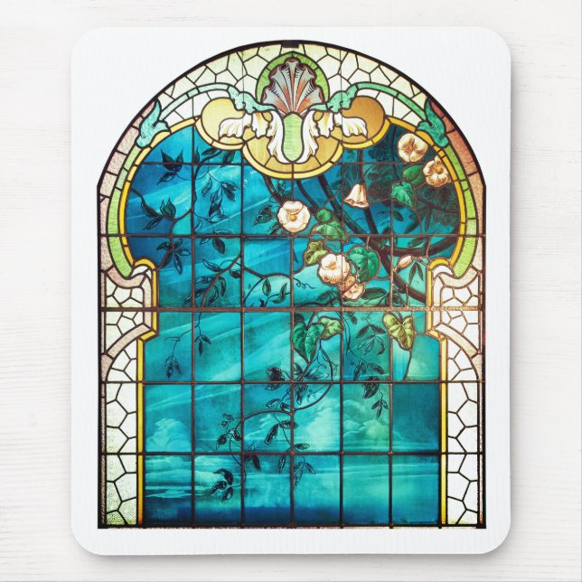 Art nouveau stained glass window floral Victorian Mouse Pad (Front)