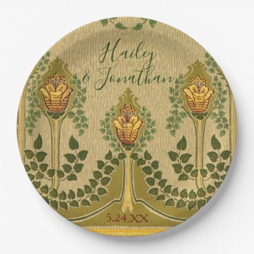 Art Nouveau Stems Tulip Flower Small Ivy Leaves Paper Plates