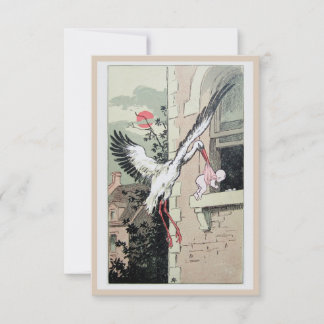 Art Nouveau stork delivering baby announcement