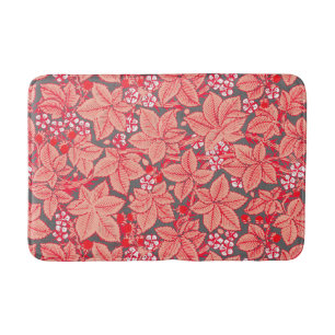 Art Nouveau Strawberries and Leaves, Coral Orange Bath Mat