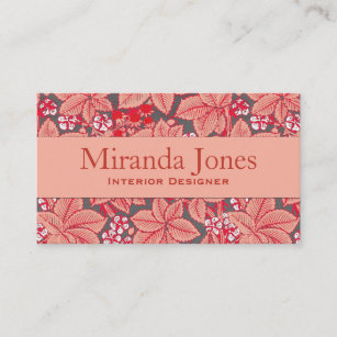 Art Nouveau Strawberries and Leaves, Coral Orange Business Card