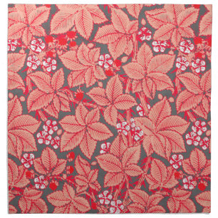 Art Nouveau Strawberries and Leaves, Coral Orange Napkin