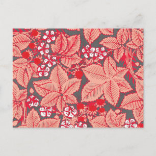 Art Nouveau Strawberries and Leaves, Coral Orange Postcard