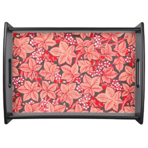 Art Nouveau Strawberries and Leaves, Coral Orange Serving Tray