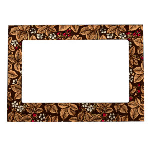 Art Nouveau Strawberries and Leaves, Dark Brown Magnetic Picture Frame