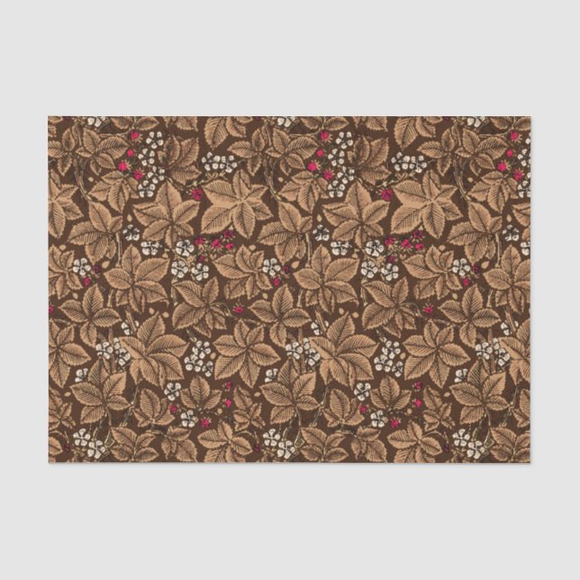Art Nouveau Strawberries and Leaves, Dark Brown Tissue Paper (Front)