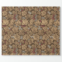 Art Nouveau Strawberries and Leaves, Dark Brown Wrapping Paper