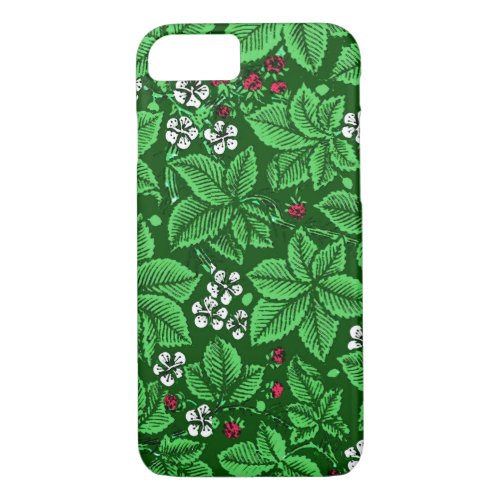Art Nouveau Strawberries and Leaves Emerald Green iPhone 87 Case