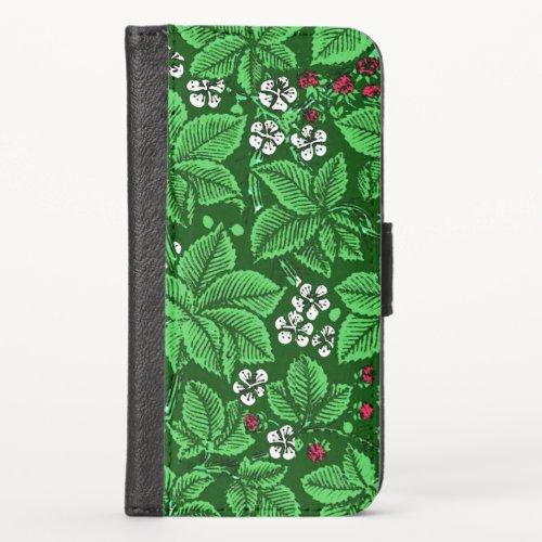 Art Nouveau Strawberries and Leaves Emerald Green iPhone X Wallet Case