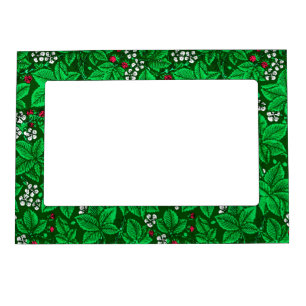 Art Nouveau Strawberries and Leaves, Emerald Green Magnetic Picture Frame