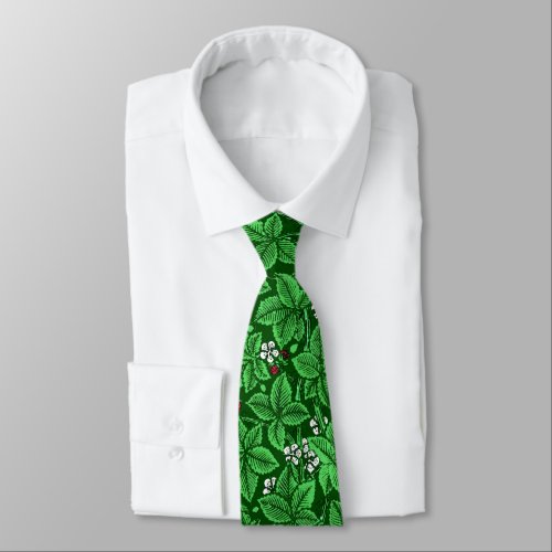 Art Nouveau Strawberries and Leaves Emerald Green Neck Tie