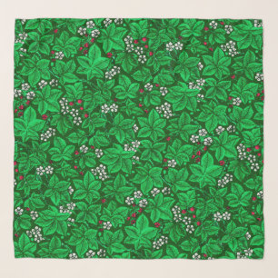 Art Nouveau Strawberries and Leaves, Emerald Green Scarf