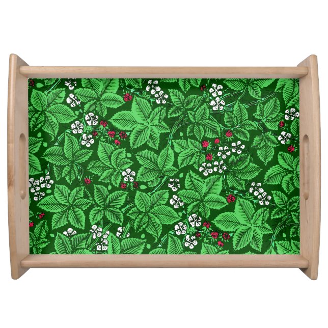 Art Nouveau Strawberries and Leaves, Emerald Green Serving Tray (Front)