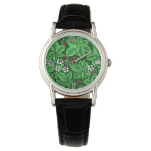 Art Nouveau Strawberries and Leaves, Emerald Green Watch