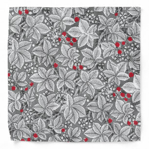 Art Nouveau Strawberries and Leaves, Gray & Red Bandana
