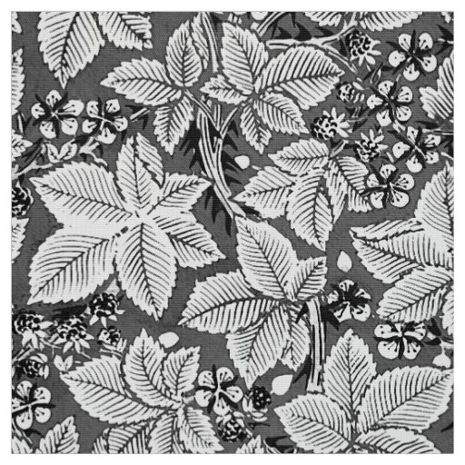 Art Nouveau Strawberries and Leaves, Gray & White Fabric