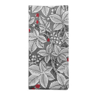 Art Nouveau Strawberries and Leaves, Gray & White Napkin