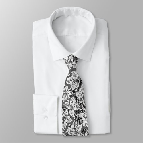 Art Nouveau Strawberries and Leaves Gray  White Neck Tie