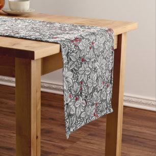 Art Nouveau Strawberries and Leaves, Gray & White Short Table Runner