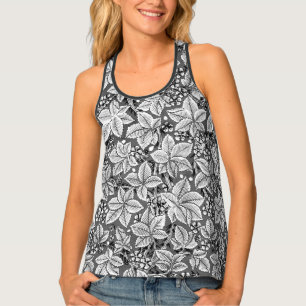 Art Nouveau Strawberries and Leaves, Gray & White Tank Top
