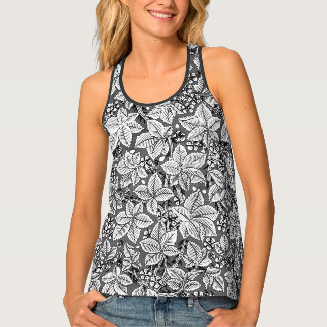 Art Nouveau Strawberries and Leaves, Gray & White Tank Top (Front)